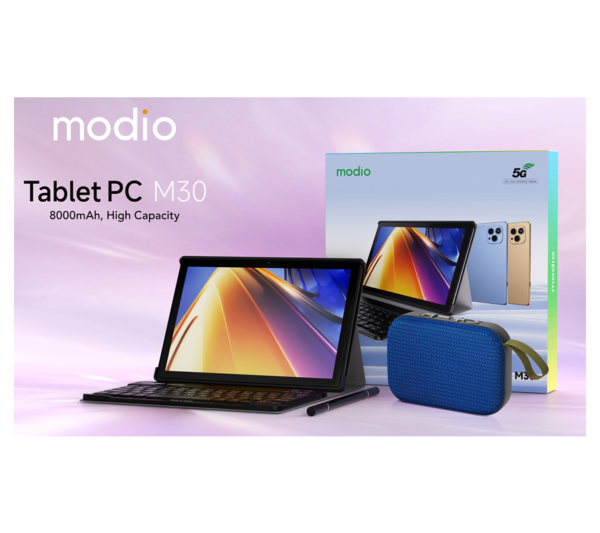 Modio M30 Tablet Android 12, 10-Inch, 8GB RAM + 512GB (Dual Sim) + Wireless Keyboard + Bluetooth speaker