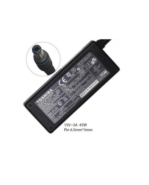Toshiba 15V 3A Laptop Charger with Power Cable - Replacement Part